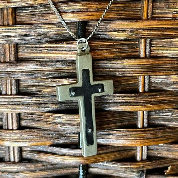 Antique French pectoral cross silver tone inlaid with wood over 100 years old - Picture 2 of 10